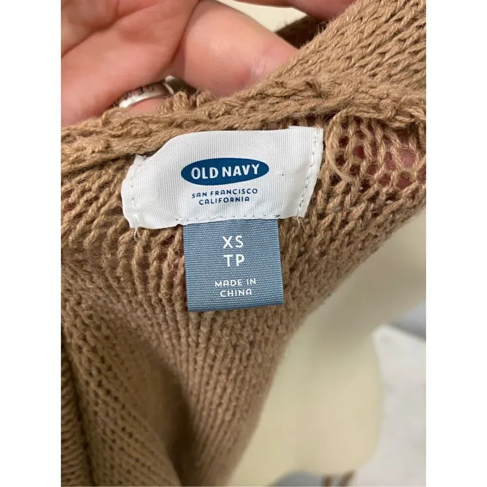 OLD NAVY Y2K Brown Bohemian Crochet with Fringe Sleeveless Sweater Wrap Size XS